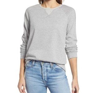 Everleigh Stripe Trim Crewneck Sweatshirt In Heather Grey Sz XS